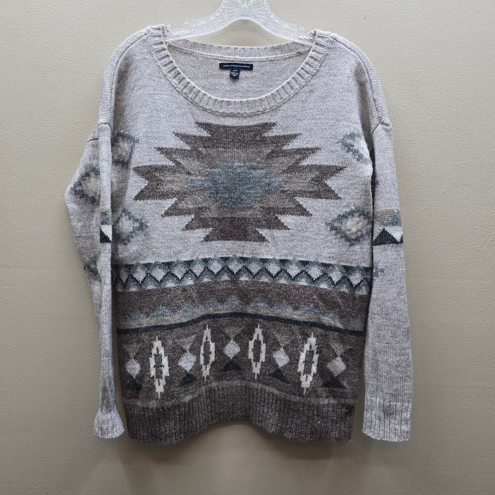 American Eagle Women's Aztec Wool Blend Knit Sweater Long Sleeve Size Small